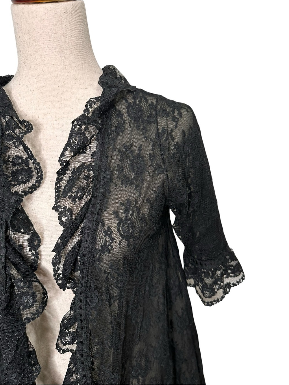 Vintage Radcliff Black Lace Kimono Robe Whimsygoth. Intimates. Fairy. Sheer. S - Picture 6 of 16
